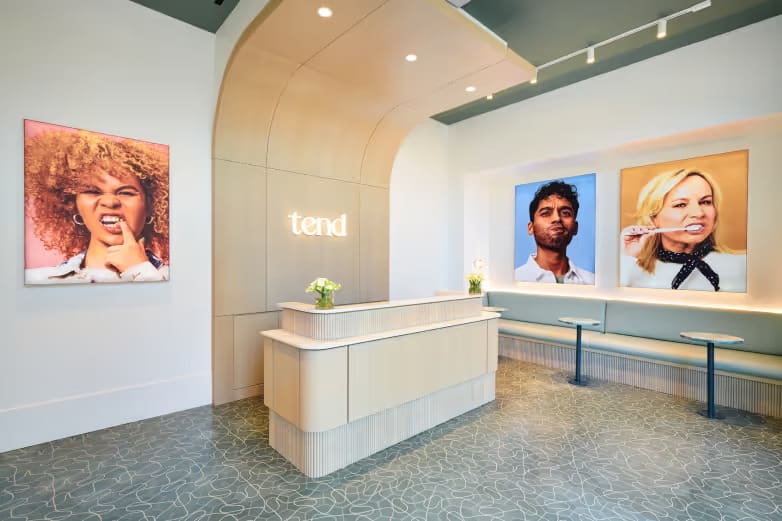 Stylish front reception area at Tend Dental
