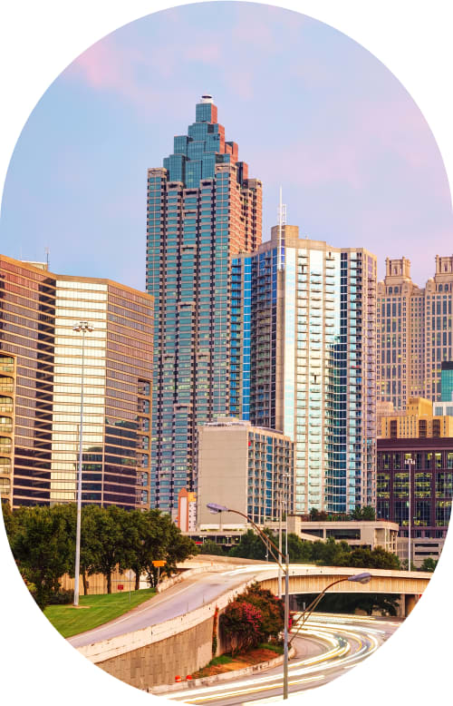 The skyline of Downtown Atlanta, Georgia. The most prominent building is the Truist Plaza.